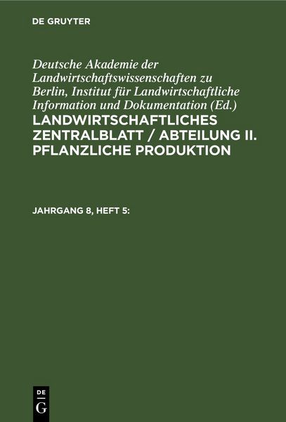 Produktbild: Landwirtschaftliches Zentralblatt / Abteilung II. Pflanzliche Produktion. Jahrgang 8, Heft 5