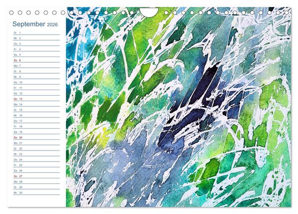 Produktbild: Jadegr&uuml;n und K&ouml;nigsblau - Zauberhafte Aquarellexperimente in Gr&uuml;n und Blau (Wandkalender 2026 DIN A4 quer), CALVENDO Monatskalender