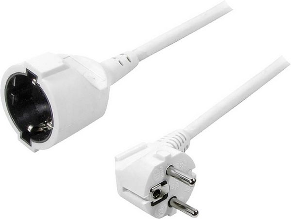 Produktbild: LogiLink LPS101 Strom Verl&auml;ngerungskabel Wei&szlig; 3.00 m H05VV-F 3G 1,5 mm&sup2; 90&deg; nach oben gewinkelt