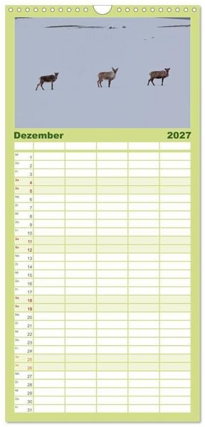 Produktbild: Familienplaner 2027 - Tierkalender 2027 mit 5 Spalten (Wandkalender, 21 x 45 cm) CALVENDO