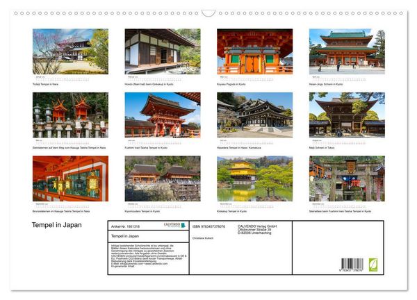 Produktbild: Tempel in Japan (Wandkalender 2026 DIN A2 quer), CALVENDO Monatskalender