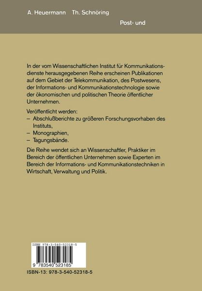 Produktbild: Vor- und Nachteile einer Trennung von Post- und Fernmeldewesen