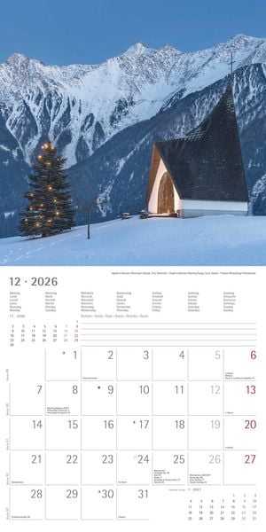 Produktbild: Alpha Edition - Alpen 2026 Broschürenkalender, 30x30cm, Wandkalender mit Platz für Notizen und Termine, Aufnahmen der Alpen, Monatsübersicht und Ferie