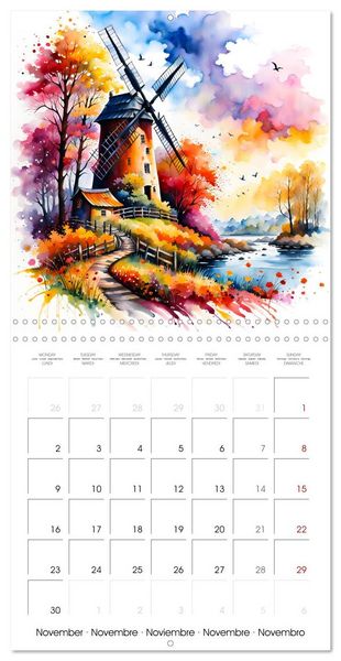 Produktbild: Moulins &agrave; vent Du printemps &agrave; l'hiver (Calendrier mural carr&eacute; 2026 30x30 cm) Calendrier double avec une page pour vos prises de notes