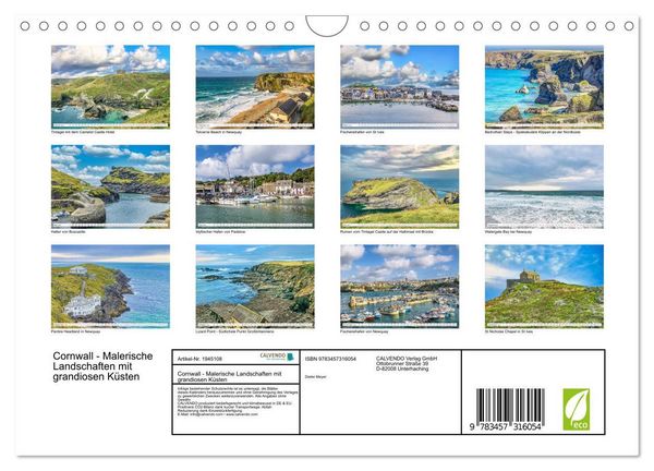 Produktbild: Cornwall - Malerische Landschaften mit grandiosen K&uuml;sten (Wandkalender 2026 DIN A4 quer), CALVENDO Monatskalender