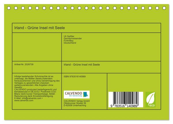 Produktbild: Irland - Gr&uuml;ne Insel mit Seele (Tischkalender 2026 DIN A5 quer), CALVENDO Monatskalender