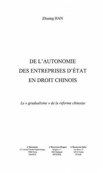 Produktbild: De l'autonomie des entreprisesd'Etat en droit chinois