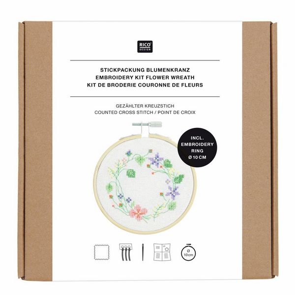 Produktbild: Stickpackung Gez&auml;hlter Kreuzstich, Blumenkranz, &Oslash; 10 cm