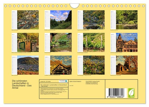 Produktbild: Die sch&ouml;nsten Landschaften in Deutschland - Das Ahrtal (Wandkalender 2026 DIN A4 quer), CALVENDO Monatskalender