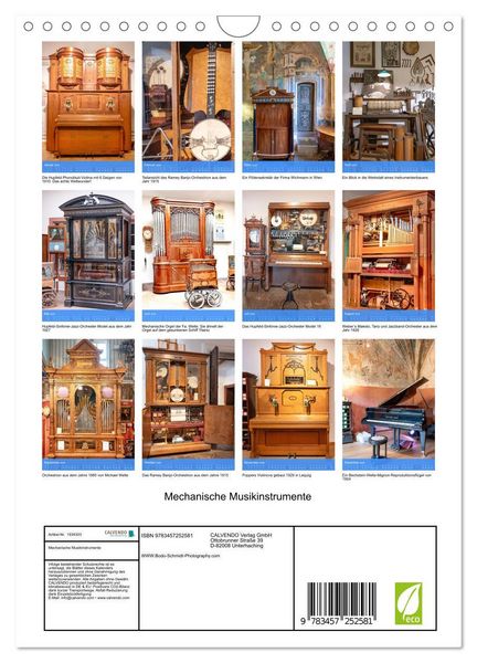 Produktbild: Mechanische Musikinstrumente (Wandkalender 2026 DIN A4 hoch), CALVENDO Monatskalender