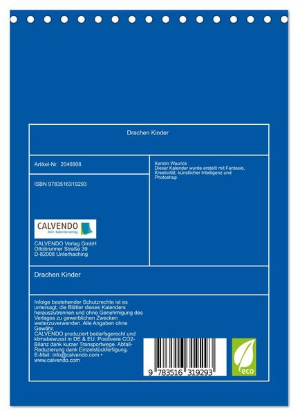 Produktbild: Drachen Kinder (Tischkalender 2026 DIN A5 hoch), CALVENDO Monatskalender