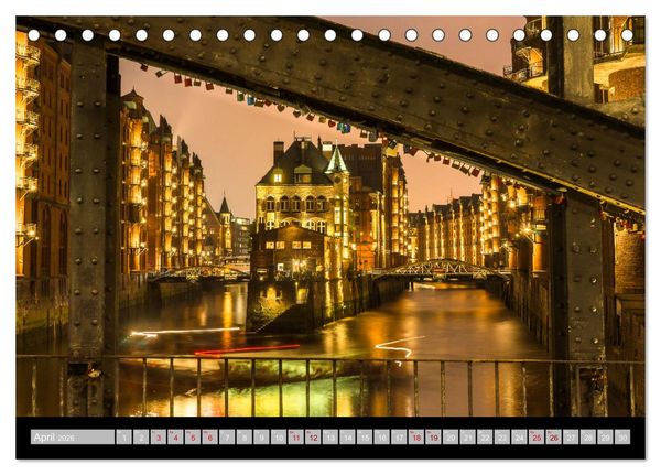 Produktbild: Hamburgs Br&uuml;cken bei Nacht (Tischkalender 2026 DIN A5 quer), CALVENDO Monatskalender