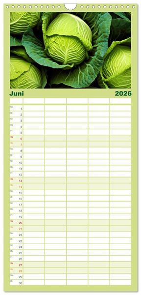 Produktbild: Familienplaner 2026 - GR&Uuml;N - Gem&uuml;se und Obst - Knackig und Frisch mit 5 Spalten (Wandkalender, 21 x 45 cm) CALVENDO