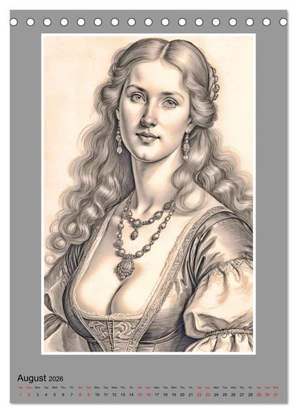 Produktbild: Baroque Beauties, Pencil Art with Artificial Intelligence (Desk Calendar 2026 DIN A5 portrait), CALVENDO 12 Month DeskCalendar