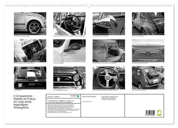Produktbild: il Cinquecento - Details im Fokus - im Look eines legend&auml;ren Analogfilms (Wandkalender 2026 DIN A2 quer), CALVENDO Monatskalender