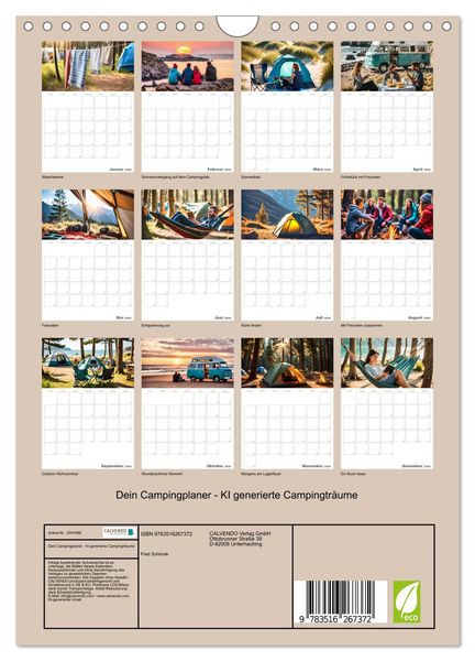 Produktbild: Dein Campingplaner - KI generierte Campingtr&auml;ume (Wandkalender 2026 DIN A4 hoch), CALVENDO Monatskalender
