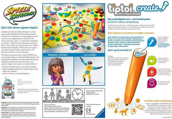 Produktbild: Ravensburger 00045 tiptoi CREATE Spiele-Erfinder - Kinderspiel ab 6 Jahren, Kreativspiel mit Aufnahmefunktion f&uuml;r Jungen und M&auml;dchen, f&uuml;r 1-4 Spieler