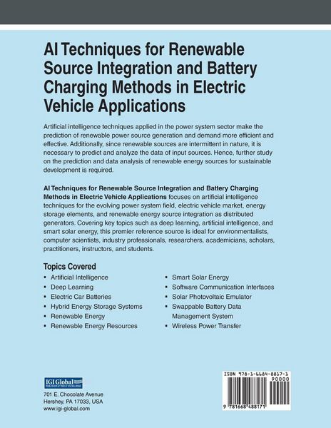 Produktbild: AI Techniques for Renewable Source Integration and Battery Charging Methods in Electric Vehicle Applications