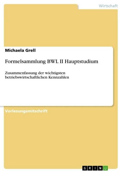 Produktbild: Formelsammlung BWL II Hauptstudium