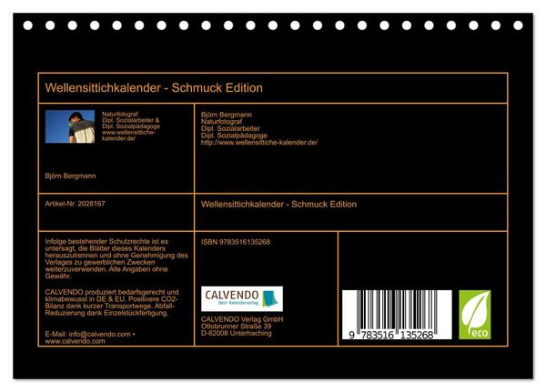 Produktbild: Wellensittichkalender - Schmuck Edition (Tischkalender 2026 DIN A5 quer), CALVENDO Monatskalender