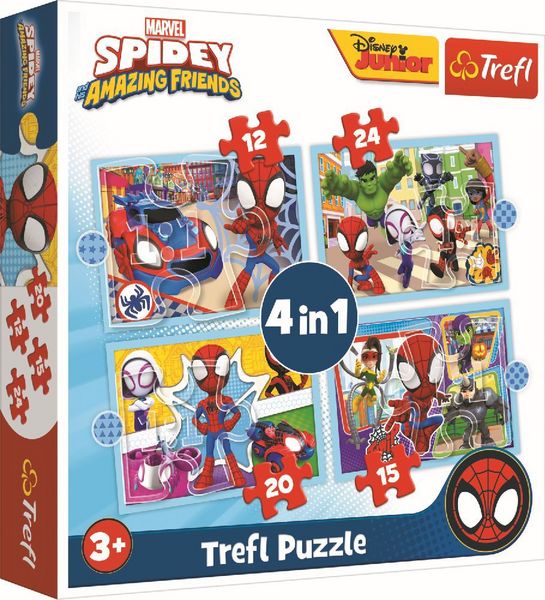 Produktbild: 4 in 1 Puzzle 12,15, 20, 24 Teile Marvel Spidey