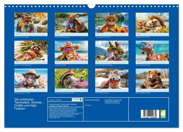 Produktbild: Die sch&ouml;nsten Tiermodels. Schicke Outfits und High Fashion (Wandkalender 2026 DIN A3 quer), CALVENDO Monatskalender