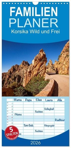 Produktbild: Familienplaner 2026 - Korsika Wild und Frei mit 5 Spalten (Wandkalender, 21 x 45 cm) CALVENDO