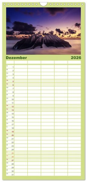 Produktbild: Familienplaner 2026 - Seychellen Traumstr&auml;nde im Paradies mit 5 Spalten (Wandkalender, 21 x 45 cm) CALVENDO