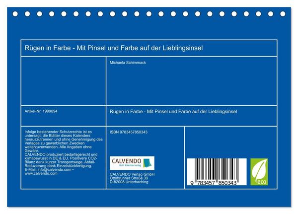 Produktbild: R&uuml;gen in Farbe - Mit Pinsel und Farbe auf der Lieblingsinsel (Tischkalender 2026 DIN A5 quer), CALVENDO Monatskalender
