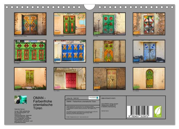 Produktbild: OMAN - Farbenfrohe orientalische T&uuml;ren (Wandkalender 2026 DIN A4 quer), CALVENDO Monatskalender