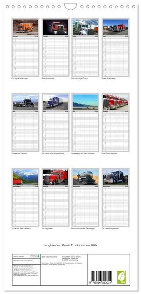 Produktbild: Familienplaner 2026 - Langhauber. Coole Trucks in den USA mit 5 Spalten (Wandkalender, 21 x 45 cm) CALVENDO