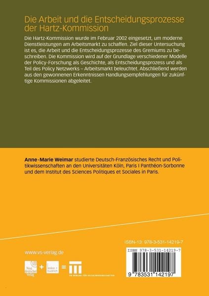 Produktbild: Die Arbeit und die Entscheidungsprozesse der Hartz-Kommission