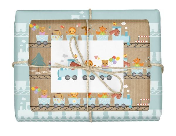 Produktbild: Geschenkpapier-Set f&uuml;r Kinder: Eisenbahn