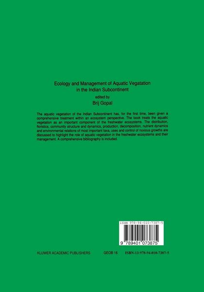 Produktbild: Ecology and management of aquatic vegetation in the Indian subcontinent