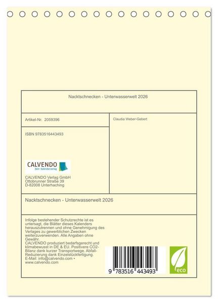 Produktbild: Nacktschnecken - Unterwasserwelt 2026 (Tischkalender 2026 DIN A5 hoch), CALVENDO Monatskalender
