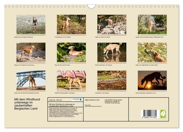 Produktbild: Mit dem Windhund unterwegs im zauberhaften Bergischen Land (Wandkalender 2026 DIN A3 quer), CALVENDO Monatskalender
