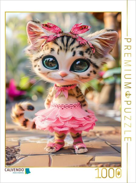 CALVENDO Puzzle Zauberhafte Katze im pinken Rock | 1000 Teile Lege-Größe 64x48cm Foto-Puzzle für glückliche Stunden