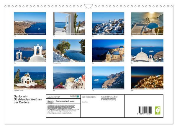 Produktbild: Santorini - Strahlendes Wei&szlig; an der Caldera (Wandkalender 2026 DIN A3 quer), CALVENDO Monatskalender