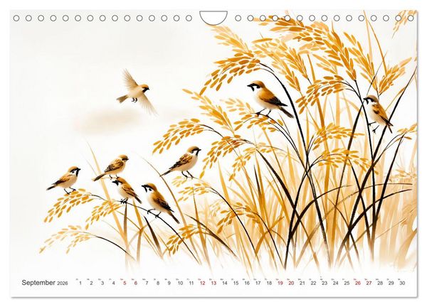 Produktbild: Federleicht - Vogelwelt im Stile asiatischer Tuschmalerei (Wandkalender 2026 DIN A4 quer), CALVENDO Monatskalender