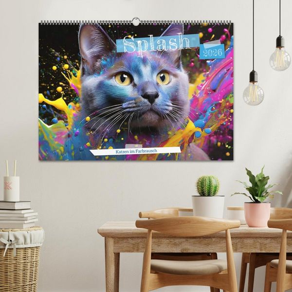 Produktbild: Splash - Katzen im Farbrausch (Wandkalender 2026 DIN A2 quer), CALVENDO Monatskalender
