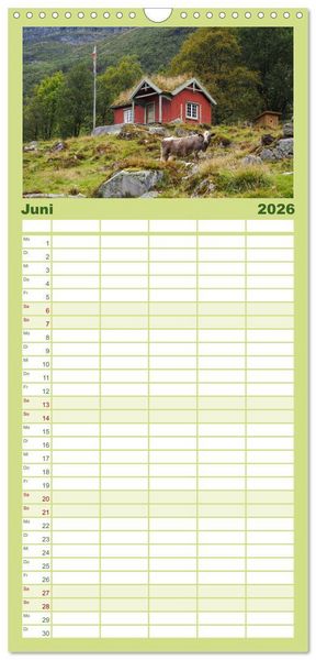 Produktbild: Familienplaner 2026 - Spektakul&auml;re Bergwelten Norwegen mit 5 Spalten (Wandkalender, 21 x 45 cm) CALVENDO