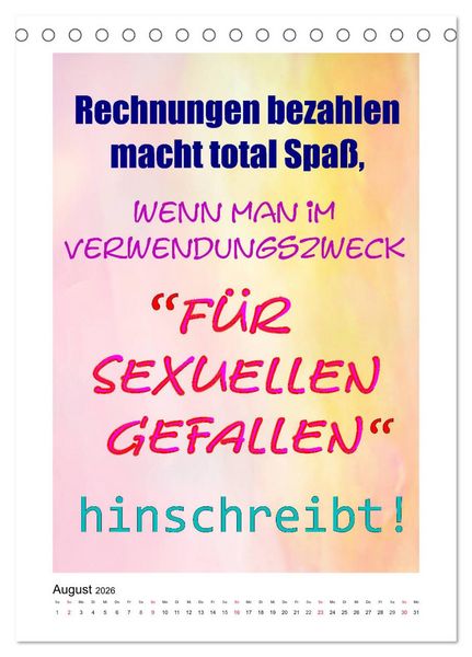 Produktbild: Humor und Ironie. Lustige Spr&uuml;che (Tischkalender 2026 DIN A5 hoch), CALVENDO Monatskalender
