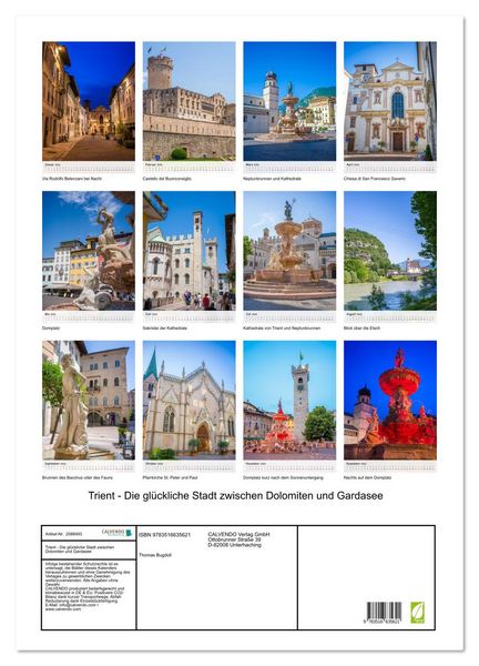 Produktbild: Trient - Die gl&uuml;ckliche Stadt zwischen Dolomiten und Gardasee (Wandkalender 2026 DIN A2 hoch), CALVENDO Monatskalender