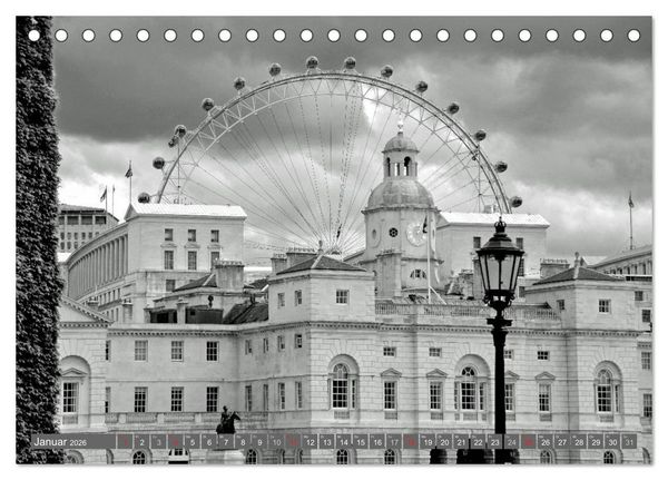 Produktbild: London in Schwarz-Wei&szlig; (Tischkalender 2026 DIN A5 quer), CALVENDO Monatskalender