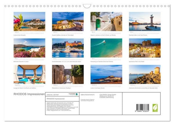 Produktbild: RHODOS Impressionen (Wandkalender 2026 DIN A3 quer), CALVENDO Monatskalender