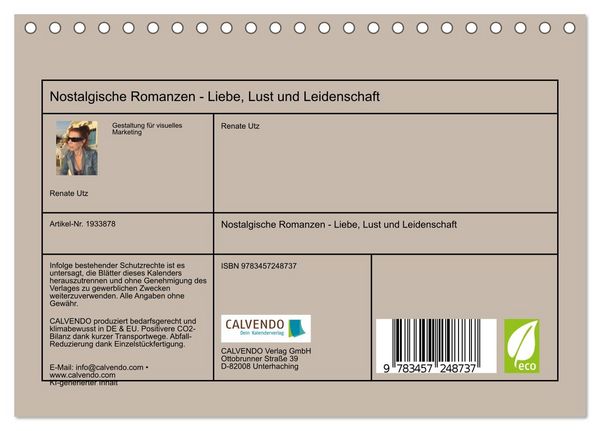 Produktbild: Nostalgische Romanzen - Liebe, Lust und Leidenschaft (Tischkalender 2026 DIN A5 quer), CALVENDO Monatskalender