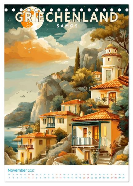 Produktbild: Griechenland - Old School Poster Style (Tischkalender 2027 DIN A5 hoch), CALVENDO Monatskalender