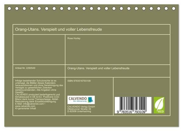 Produktbild: Orang-Utans. Verspielt und voller Lebensfreude (Tischkalender 2027 DIN A5 quer), CALVENDO Monatskalender