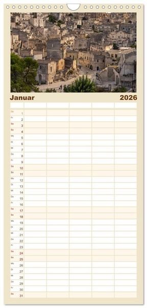 Produktbild: Familienplaner 2026 - Italiens Welterbe Matera mit 5 Spalten (Wandkalender, 21 x 45 cm) CALVENDO