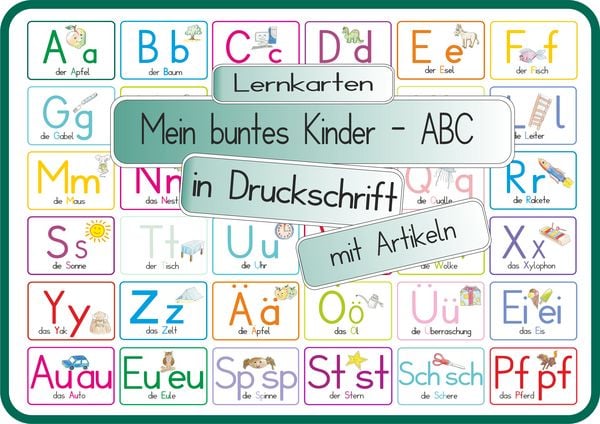 Produktbild: Mein buntes Kinder-ABC Druckschrift mit Artikeln, Umlauten, Doppellauten und Sp, St, Sch und Pf